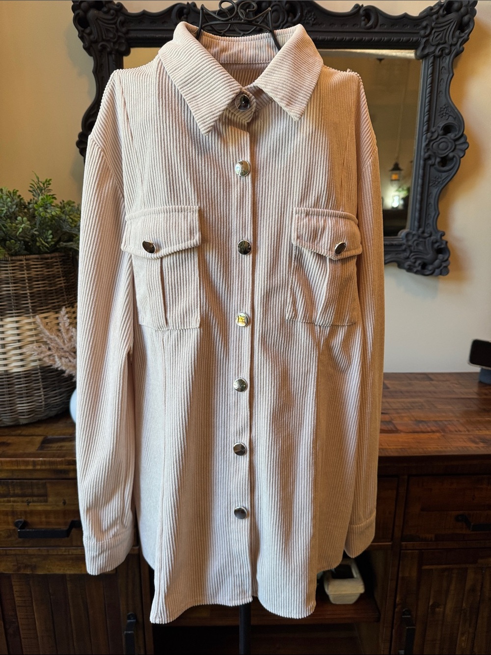 Women’s XL Apricot Corduroy Button-Up